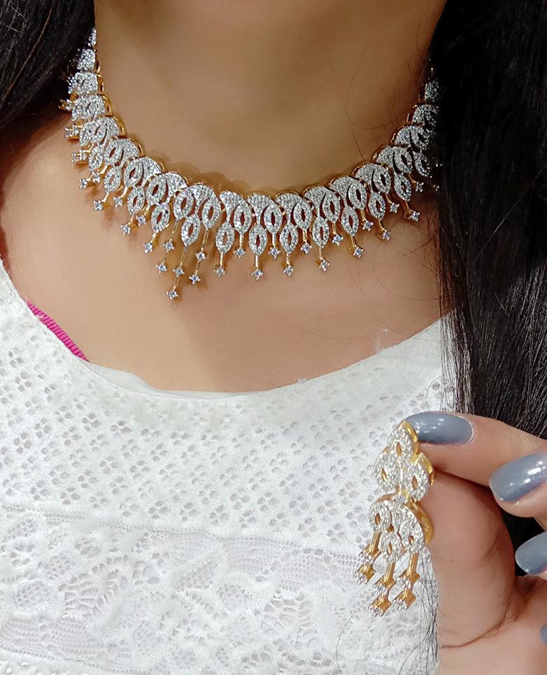 Rhodium-Plated Alloy Designer Ad Choker Necklace Set - The Pari | Grocsy