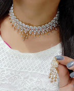Rhodium-Plated Alloy Designer Ad Choker Necklace Set - The Pari | Grocsy