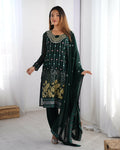 Joban Fashion Dark Green Kurta set with Pant Georgette Thread with Sequins work | Grocsy