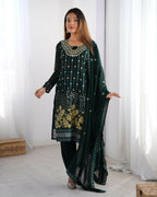 Joban Fashion Dark Green Kurta set with Pant Georgette Thread with Sequins work | Grocsy