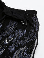 House of Panchhi Women Black Net Sequins Embroidered Lehenga & Blouse with Dupatta | Grocsy