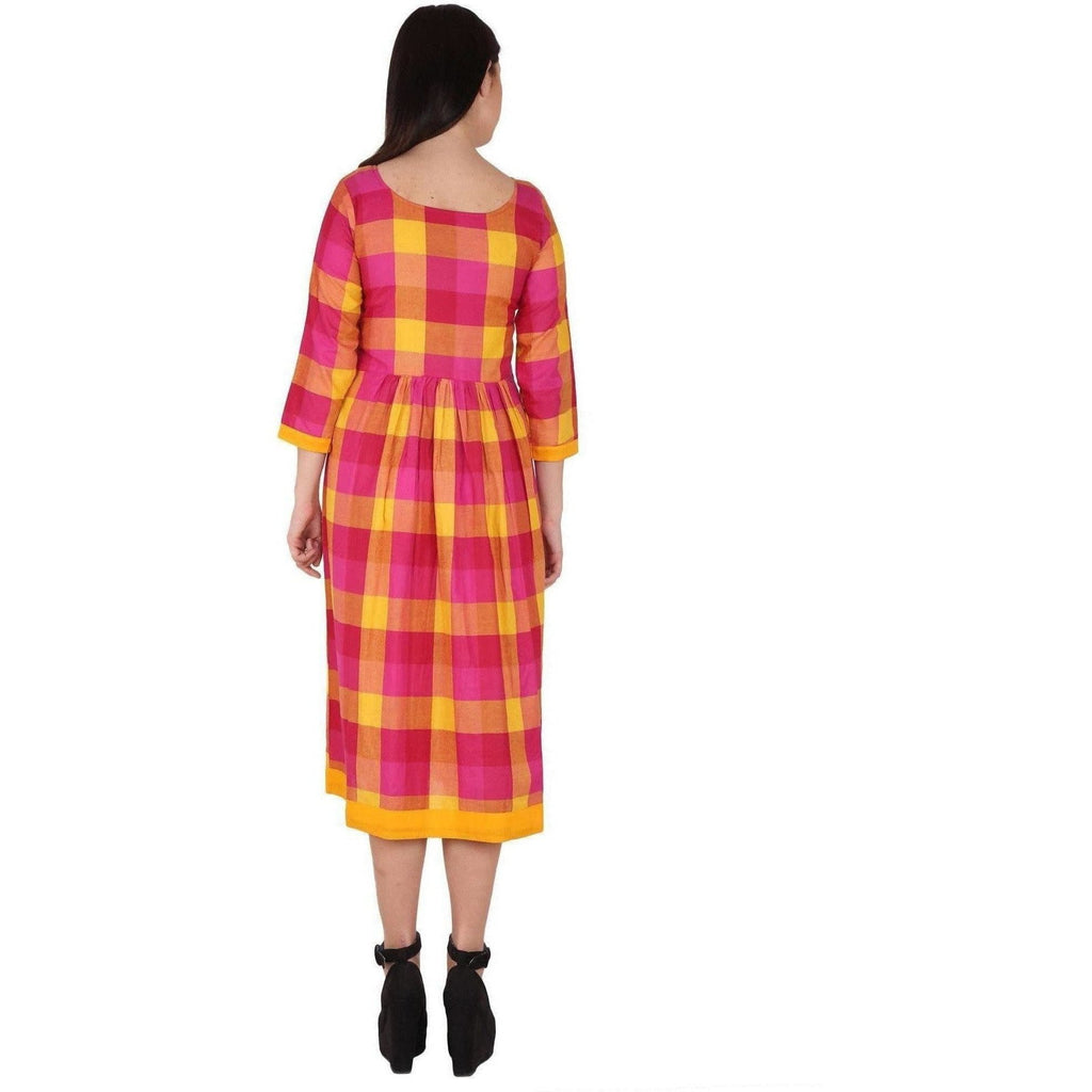 Kanoor Women's Pink and Yellow Rayon Frock Style Kurti | Grocsy