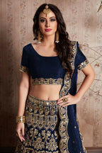 Jyoti Fashion Mesmerizing Navy Blue Sequins Embroidered Velvet Lehenga Choli with Dupatta | Grocsy