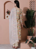 Jyoti Fashion Women's Multicolor Cotton Floral Digital Printed Kurta with Trouser & Dupatta | Grocsy