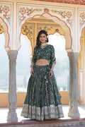 Lorenvalley Green Pure Viscose Jacquard With Embroidered Sequins work Lehenga Choli | Grocsy