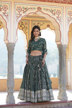 Lorenvalley Green Pure Viscose Jacquard With Embroidered Sequins work Lehenga Choli | Grocsy