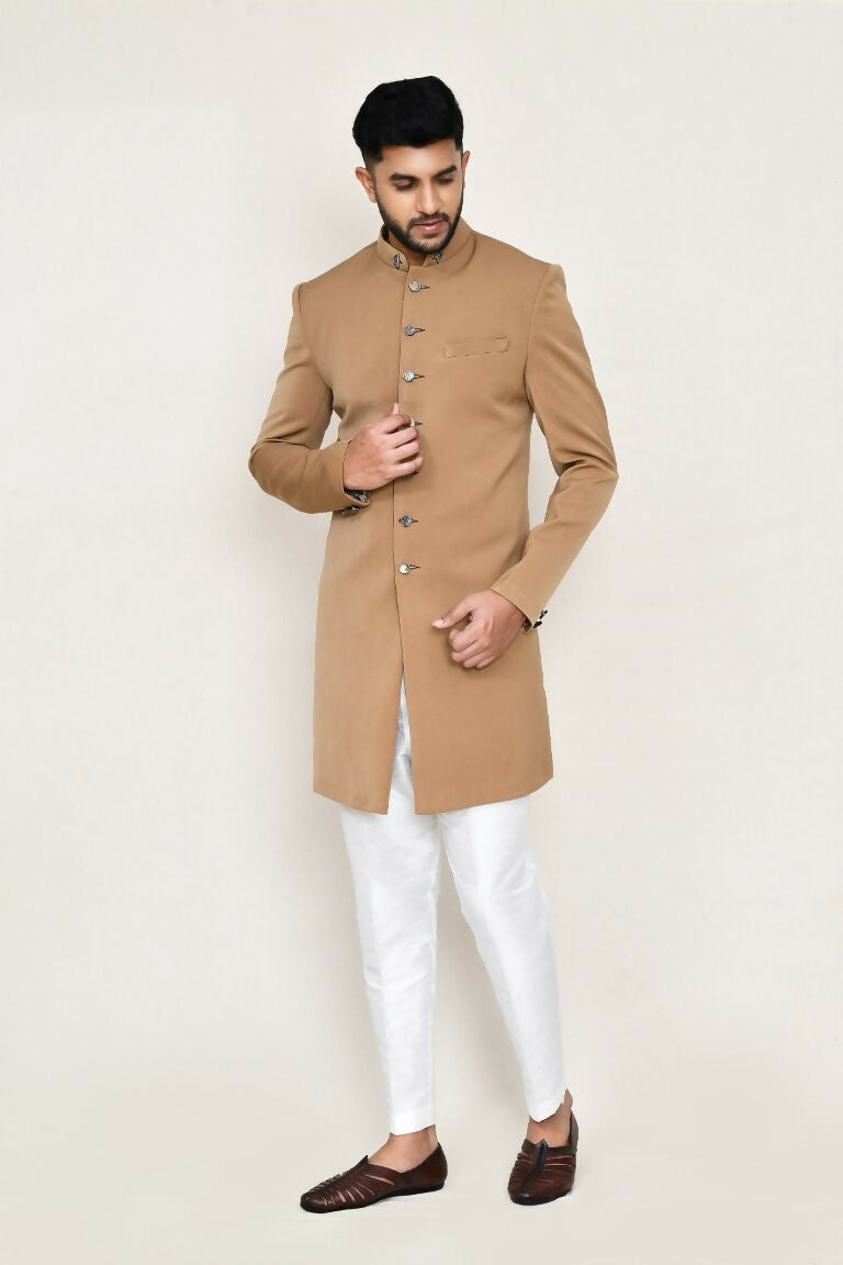 Joban Fashion Chiku Colored Terry Rayon Fabric Indo Western With Straight Fit Pant | Grocsy