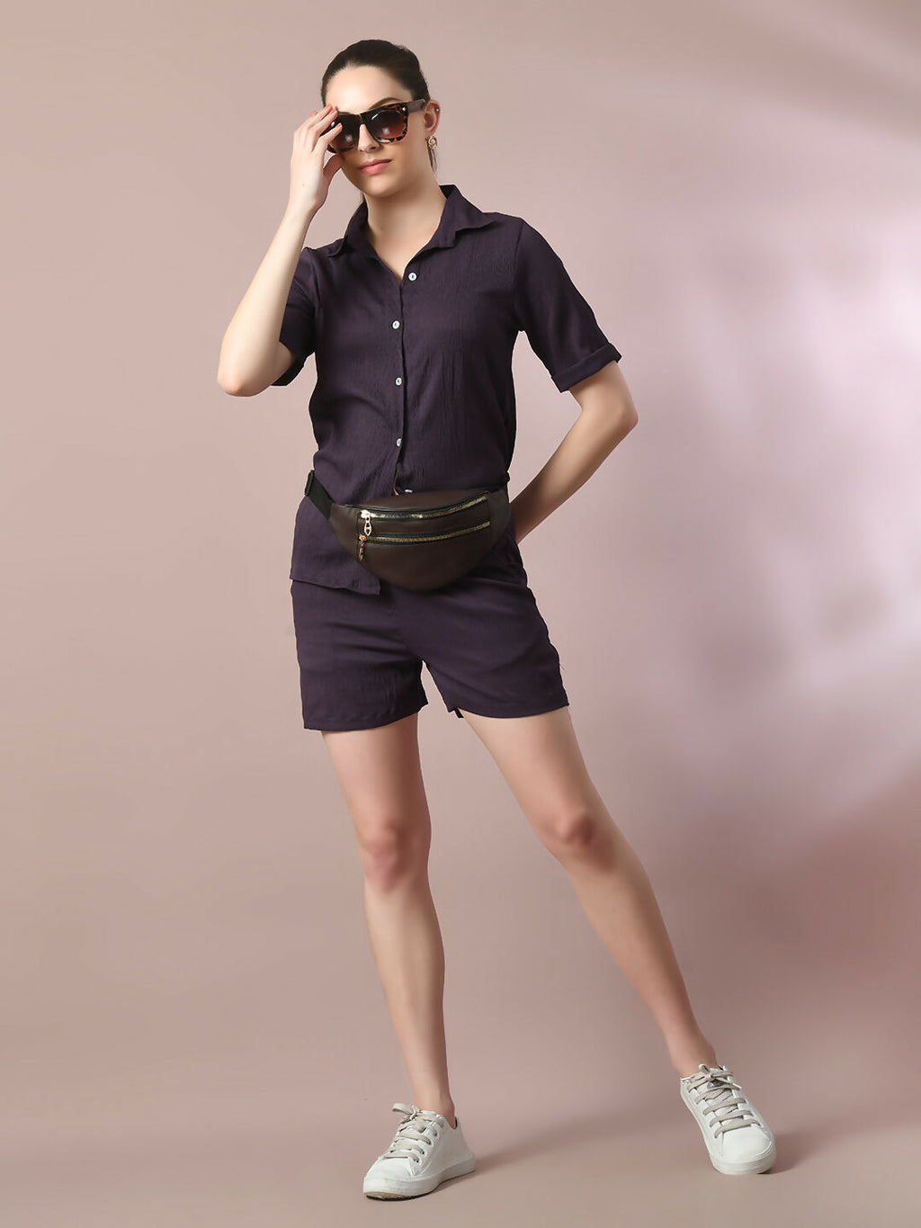 Myshka Women's Violet Solid Regular Fit Shirt | Grocsy
