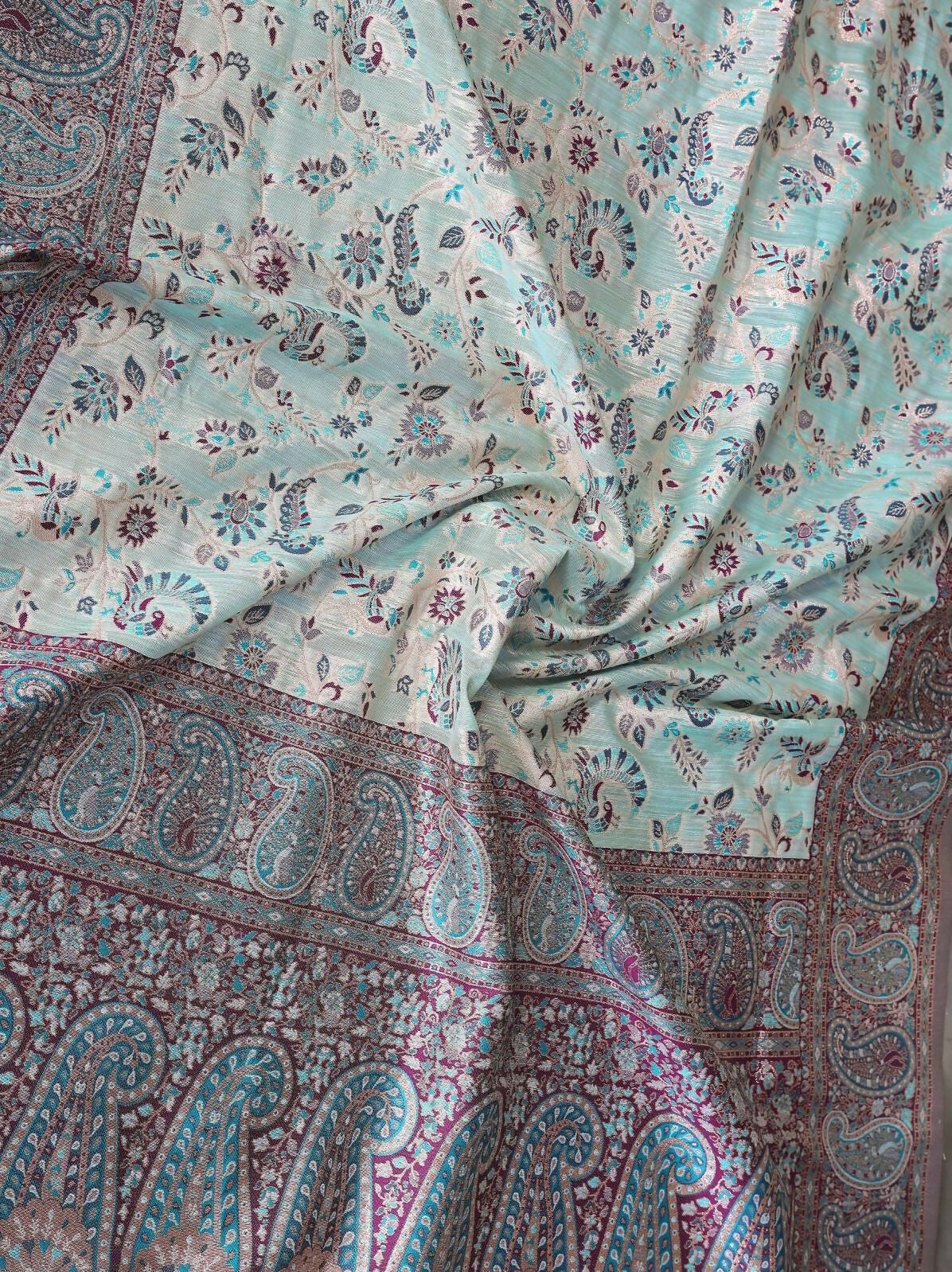 Teeya Creation New Latest Trendy Wedding Wear Pashmina Silk Saree-Blue | Grocsy