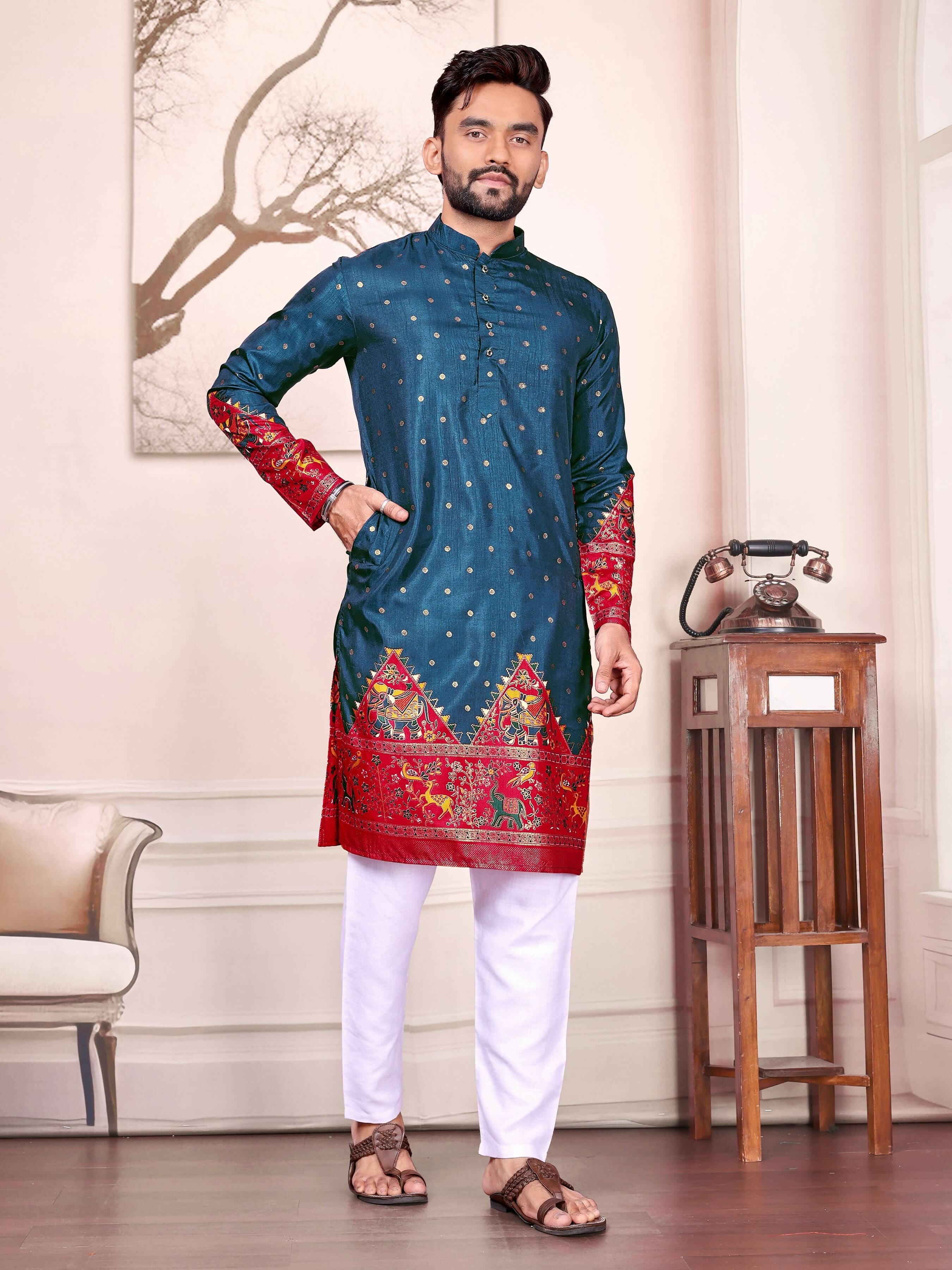 Anaita Teal Dola Silk Straight Kurta With Foil Work | Grocsy