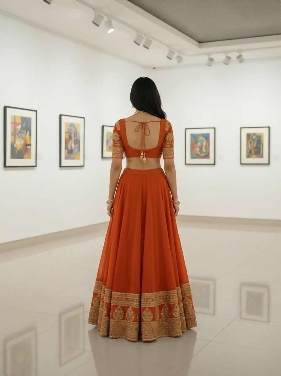 Lehenga Mart Designer Indian Wedding Lehenga Choli-Rusty Orange | Grocsy