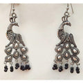 MS Fashion India German Silver Oxidized Hanging Black Pearls Peacock Earrings | Grocsy