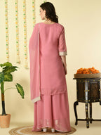 Myshka Women's Pink Georgette Kurta & Skirt With Dupatta Party Sets | Grocsy