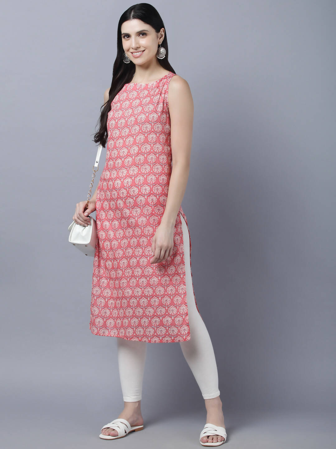 Myshka Stylish Pink Sleeveless Women's Kurta | Grocsy