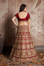 Jyoti Fashion Mesmerizing Red Sequins Embroidered Velvet Lehenga Choli with Dupatta | Grocsy