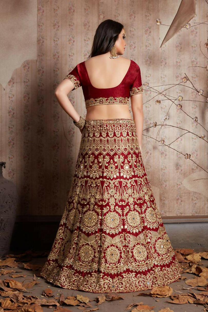 Jyoti Fashion Mesmerizing Red Sequins Embroidered Velvet Lehenga Choli with Dupatta | Grocsy