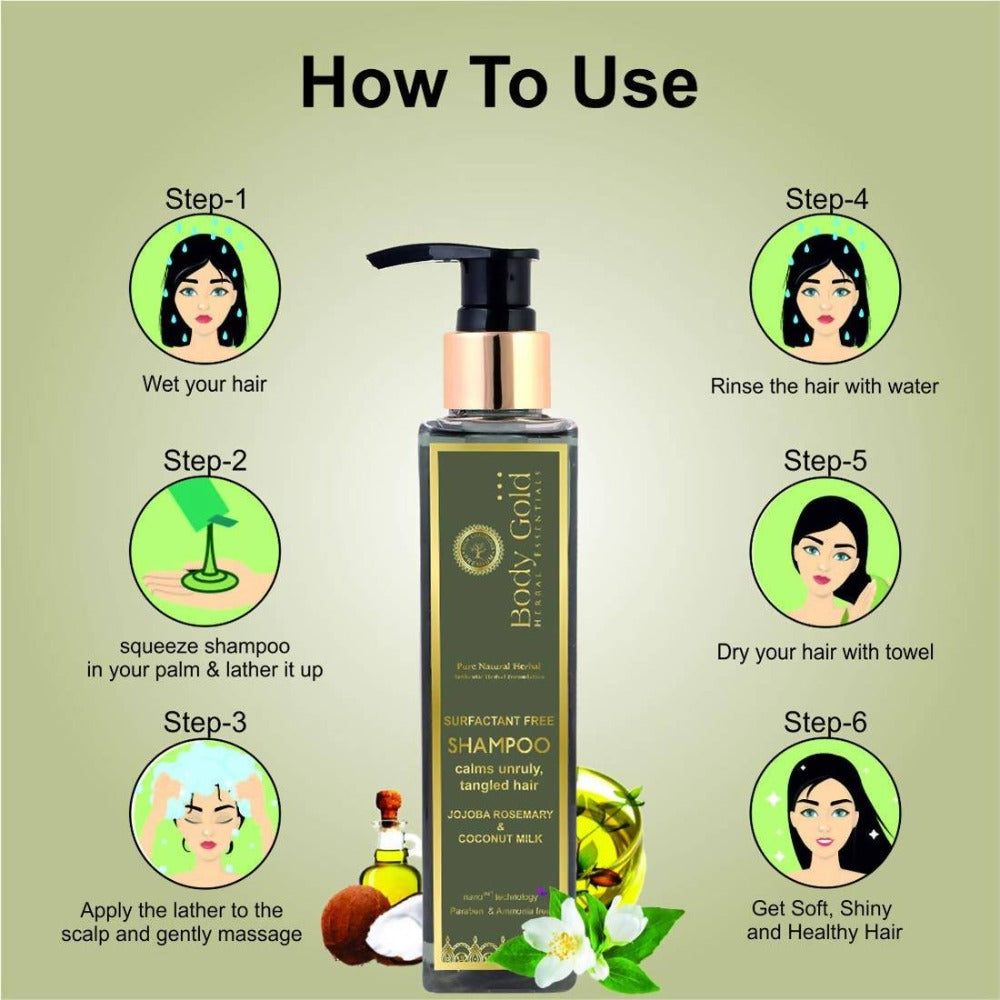 Body Gold Shampoo Clams Unruly Tangled Hair With Jojoba Rosemary & Coconut Milk | Grocsy