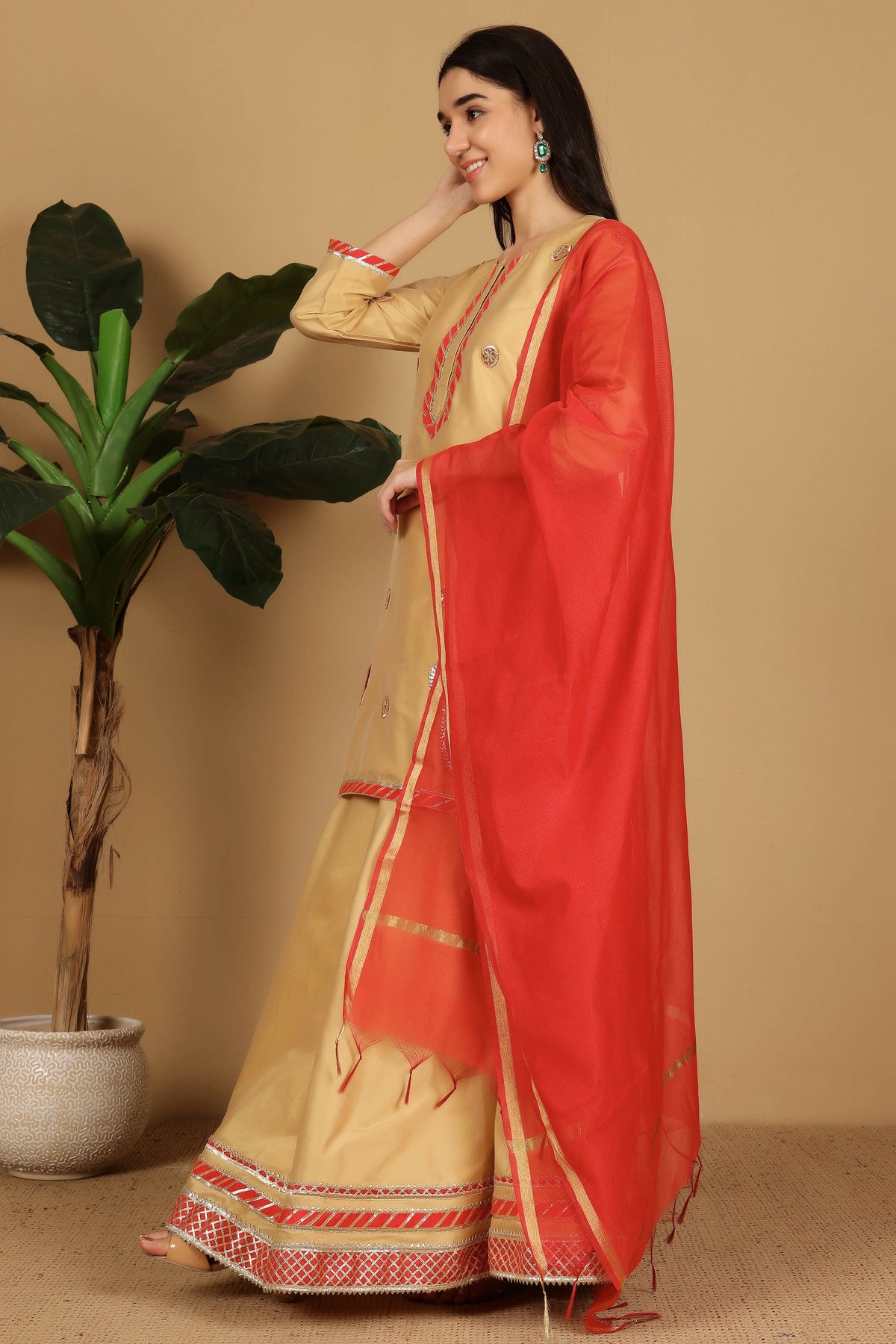 Joban Fashion Beige Taffeta Lehenga Set | Grocsy