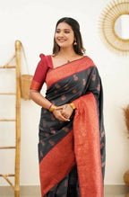 DEIANA'S Beautiful Designer Golden zari Soft Lichi Silk Saree - Black | Grocsy