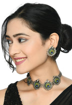 Mominos Fashion Johar Kamal Oxidised Silver-Plated Peacock Wings Work Necklace Handicraft | Grocsy