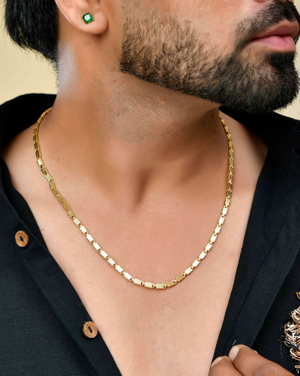 VOJ Gold-Polished Biscuit Shaped Chain For Men | Grocsy