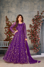 Anaita Purple Embroidered Net Stitched Anarkali suit | Grocsy