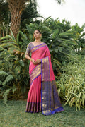 Jyoti Fashion Women's Pink Kanjivaram Silk Zari Woven Saree with Blouse | Grocsy