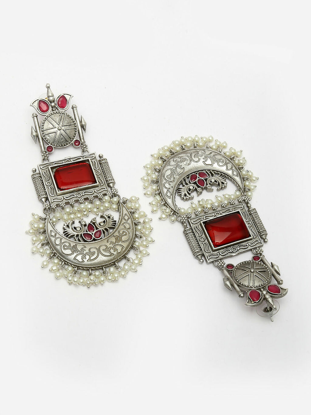 NVR Women's Silver-Plated Artificial Stones and Beads Chandbali Earrings | Grocsy