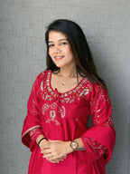 Anaita Red Crape Readymade Kurti Set with Beads Sequence Work | Grocsy
