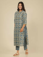 Aramya Straight Soft Cotton Floral Print Women's Kurta Set - Grey | Grocsy