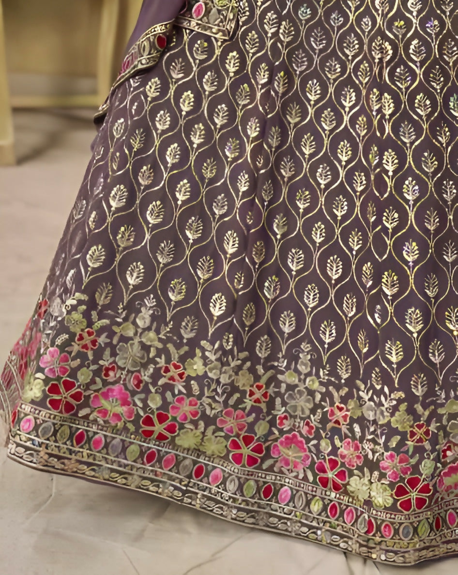 Women’s Semi-Stitched Dusty Mauve Georgette Zari Sequence Thread Embroidery Work Lehenga Choli With Georgette Dupatta-Jihu Culture | Grocsy