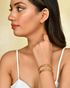 VOJ Stainless Steel Beads Gold-Polished Bangle Set (Pack of 2) | Grocsy