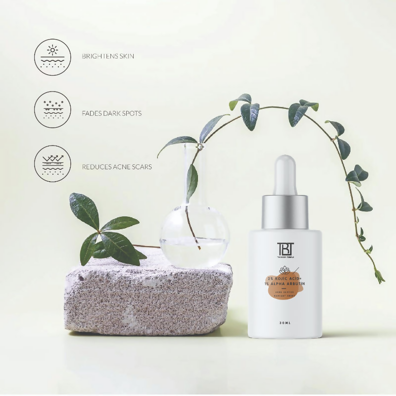 The Body Temple 2% Kojic Acid + 1% Alpha Arbutin Face Serum | Grocsy