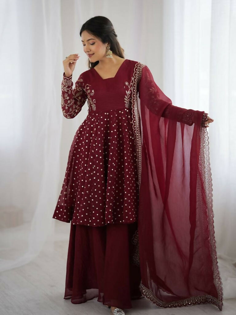 Teeya Creation Maroon Color Embroidery Work Wedding Wear Salwar Suit | Grocsy