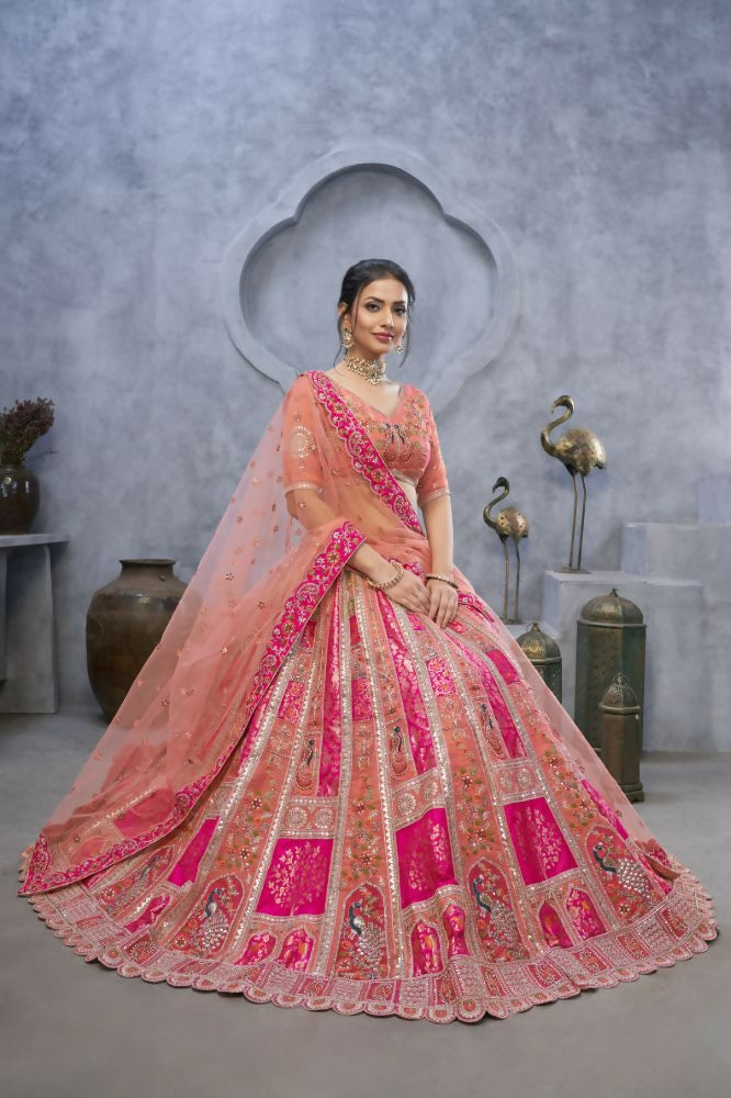 Kesar Fab Pink Organza Embroidered Lehenga | Grocsy