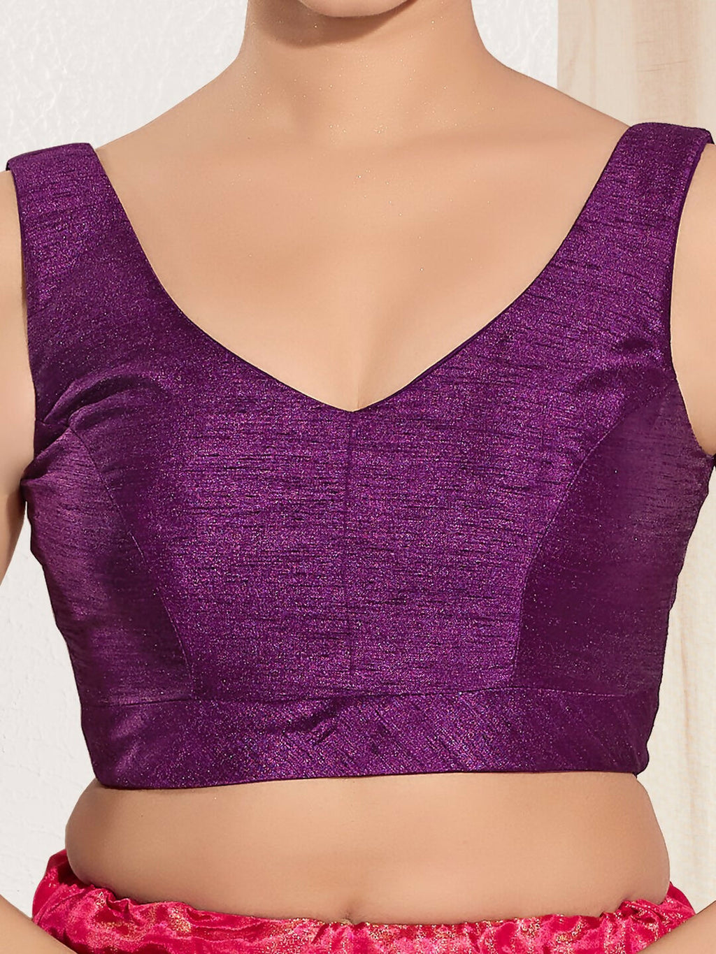 Joban Fashion Wine Mulberry Silk Padded Blouse With Round Neck Sleeveless | Grocsy