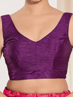 Joban Fashion Wine Mulberry Silk Padded Blouse With Round Neck Sleeveless | Grocsy