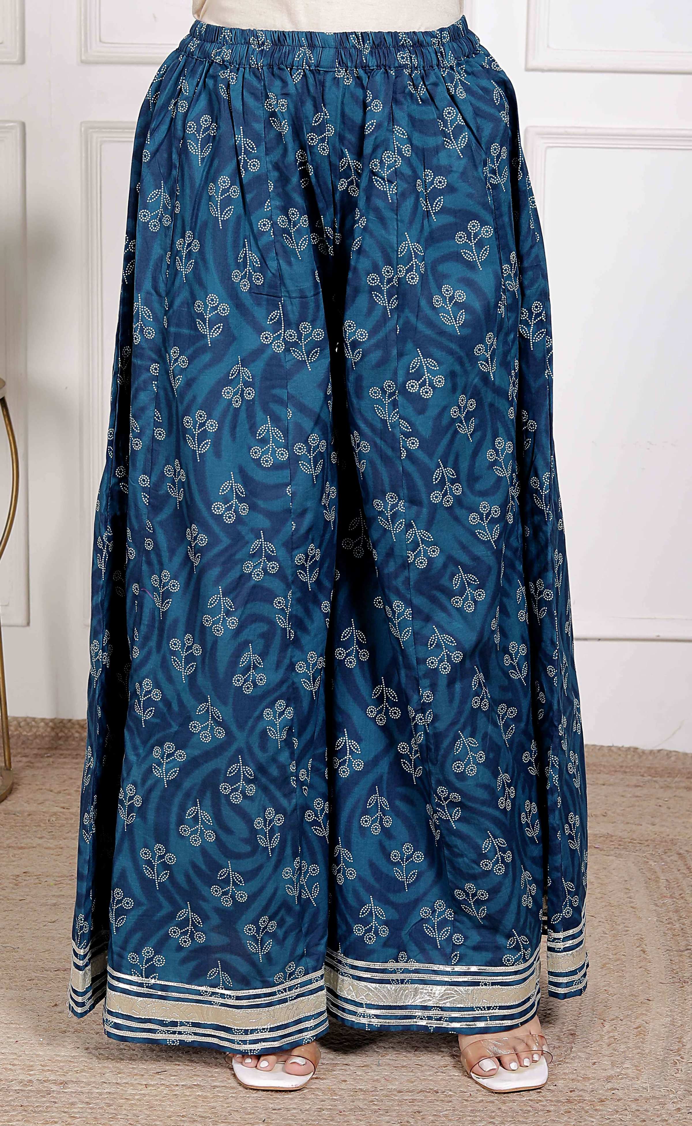 Miravan Women's Cotton Floral Printed V-Neck Kurta with Flared Palazzo | Grocsy