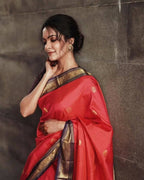 DEIANA'S Beautiful Designer Golden zari Soft Lichi Silk Saree - Orange | Grocsy