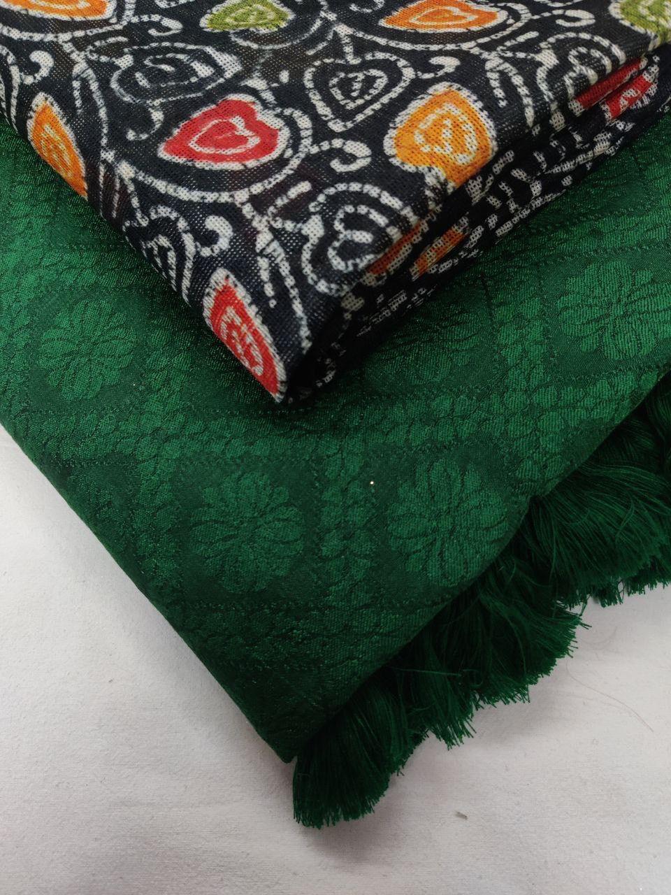 Green Jute Silk Woven Design Saree with Unstitched Blouse - A2M | Grocsy