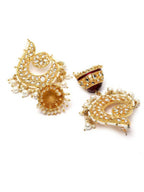 Gold-Polished Peacock Design Brass Kundan Stone Handcrafted Jhumka Latkan Earrings By House of Ree - Swadesiicart