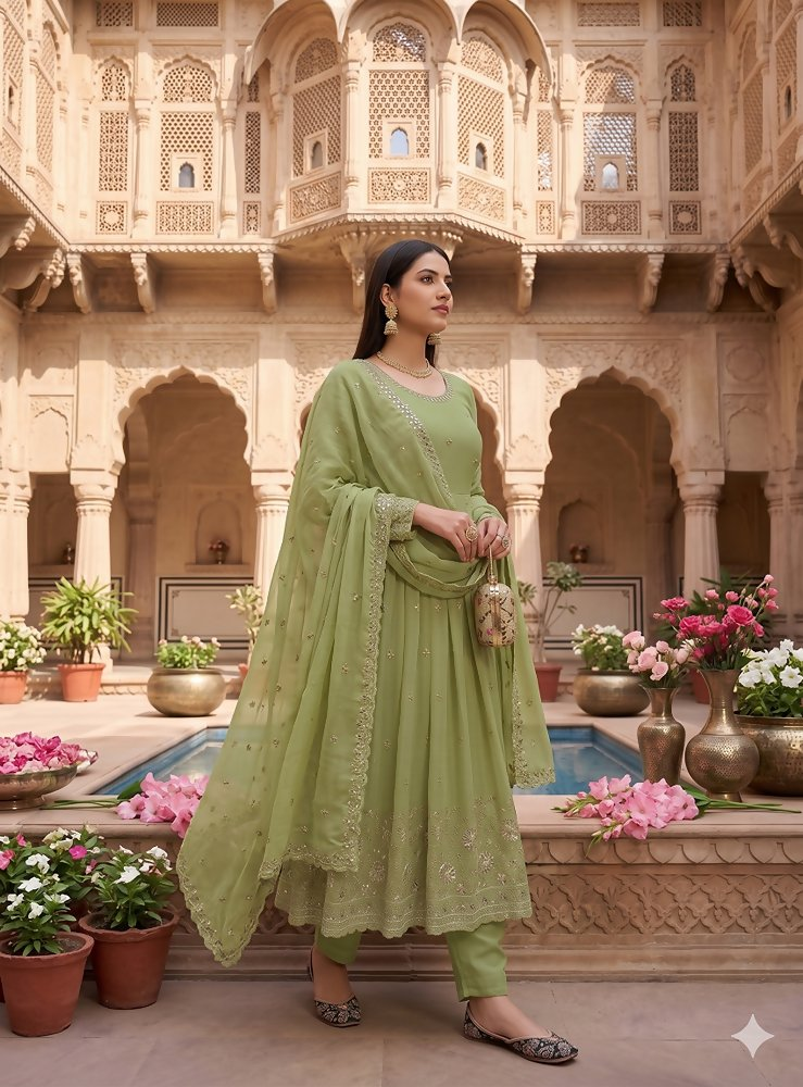 Teeya Creation New Stylish Trendy Elegant Peach Embroidered Anarkali Suit with Dupatta | Grocsy