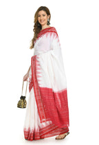 Vamika Sambalpuri Ikat Cotton Plane Kumbha White & Red Saree | Grocsy