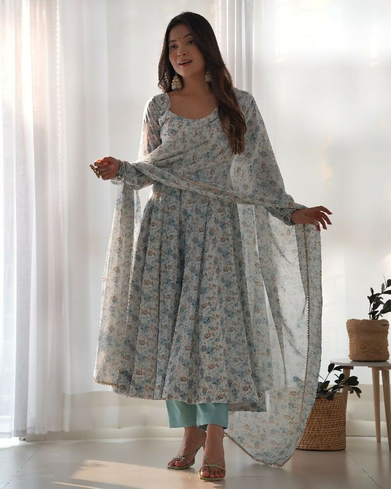 Joban Fashion Sky Kurta Set Organza Sequin Embroidery Work | Grocsy