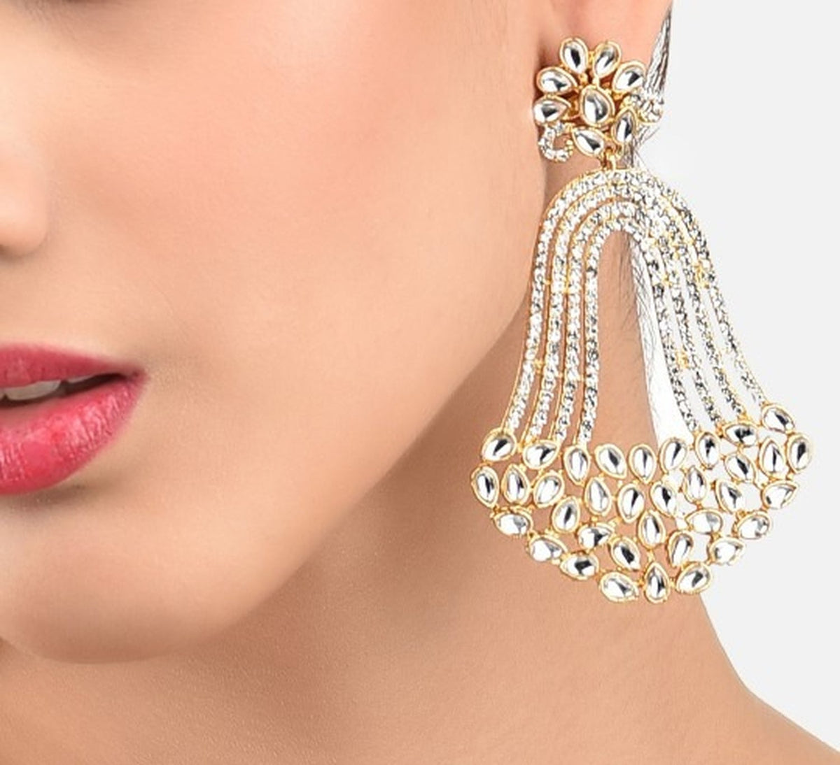 Jewel City India Trending Gold-Plated White Contemporary Drop Earrings | Grocsy