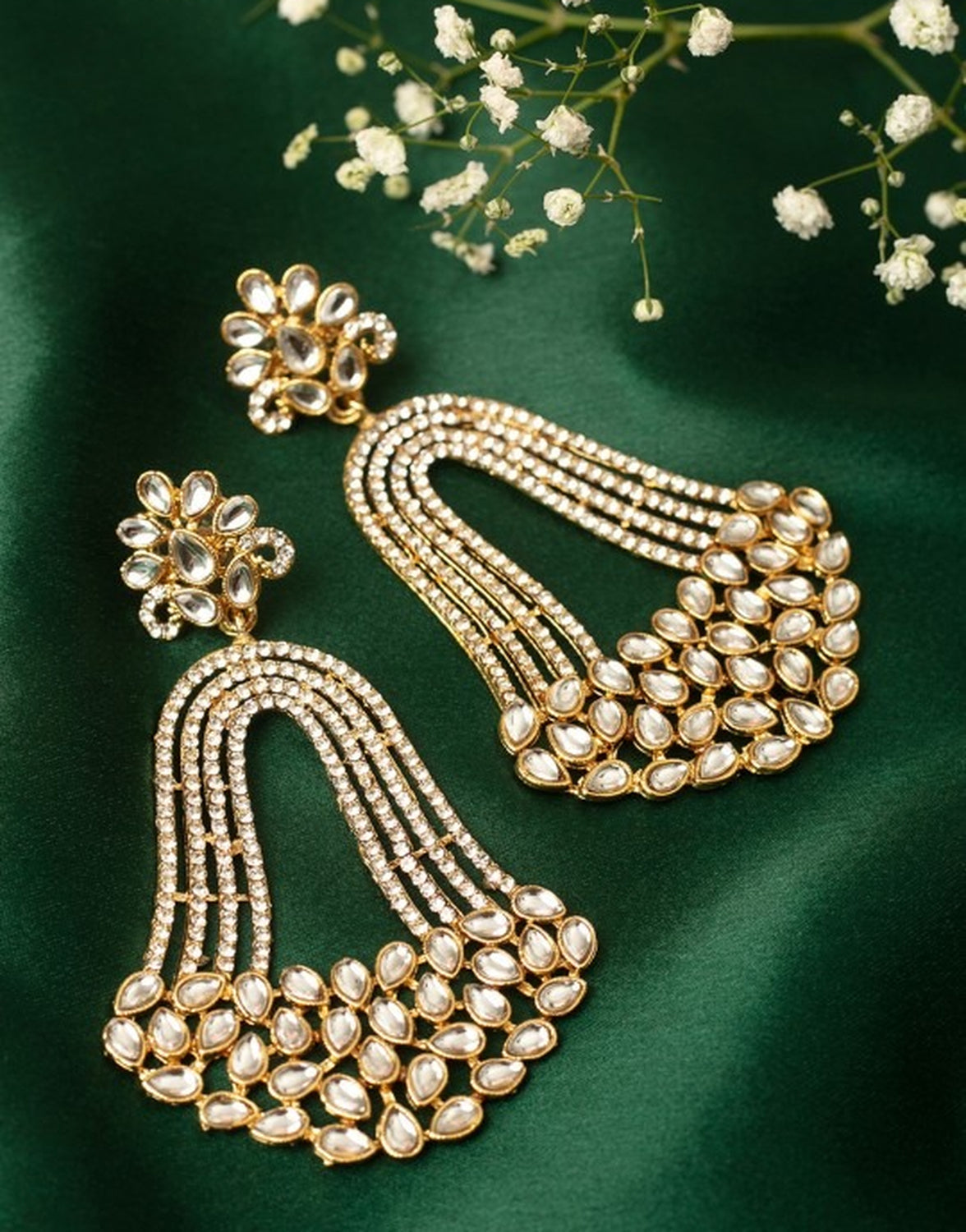 Jewel City India Trending Gold-Plated White Contemporary Drop Earrings | Grocsy