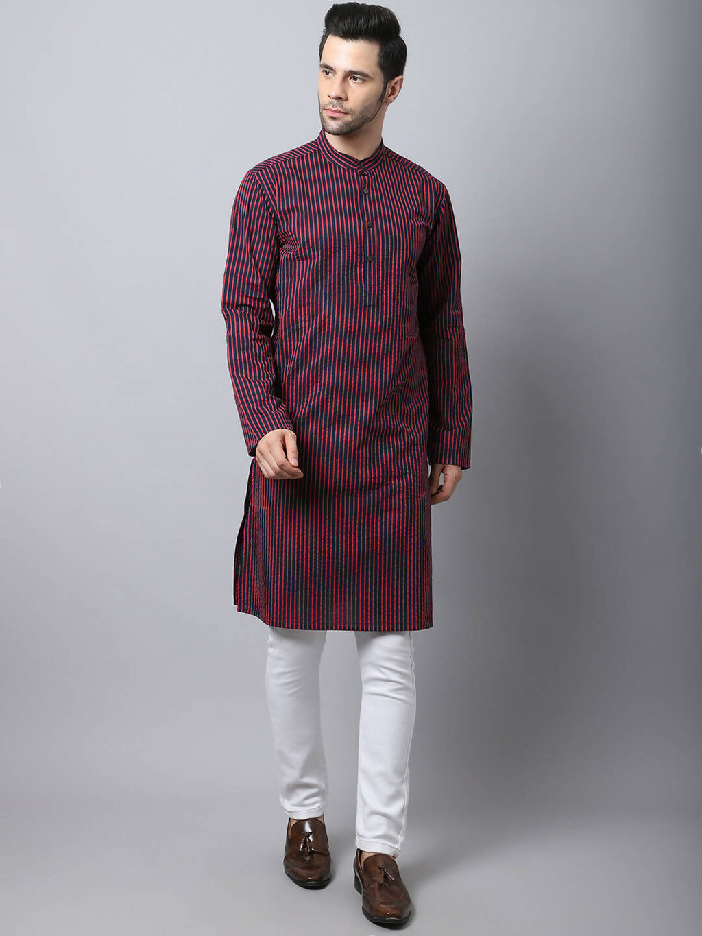 Even Apparels Black Pure Cotton Men's Kurta With Band Collar (STR1173) | Grocsy