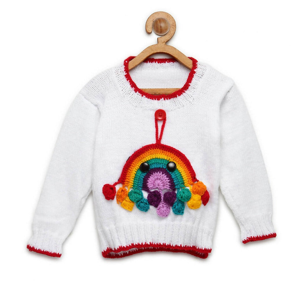 Chutput Kids White Coloured Solid Pullover with Rainbow Detail | Grocsy