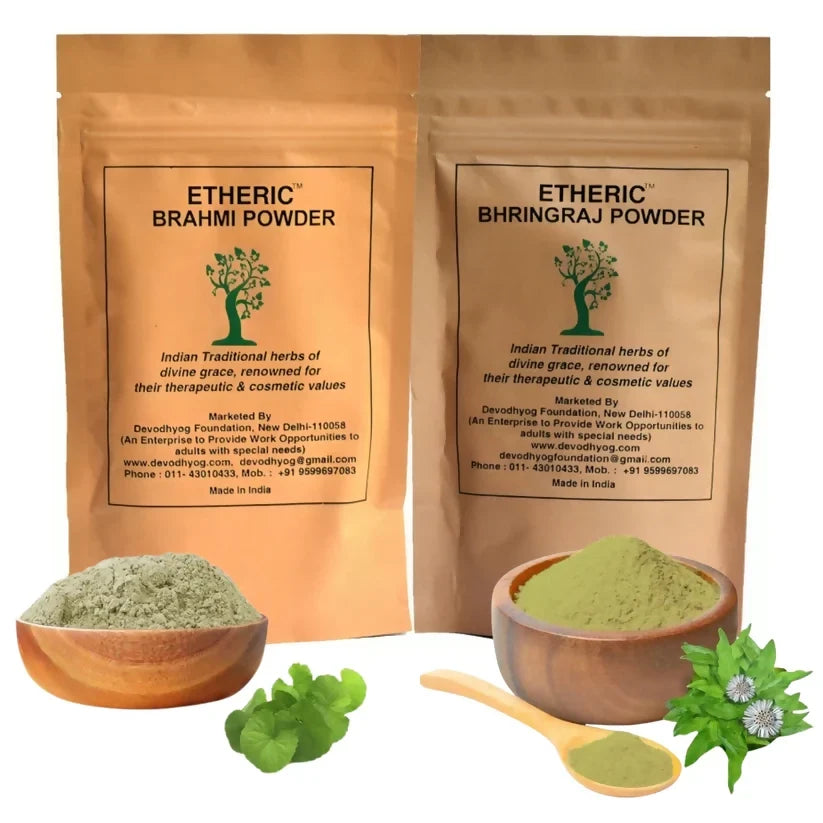 Etheric Brahmi & Bhringraj Powder Combo – Herbal Hair Growth & Hair Care Treatment | Grocsy
