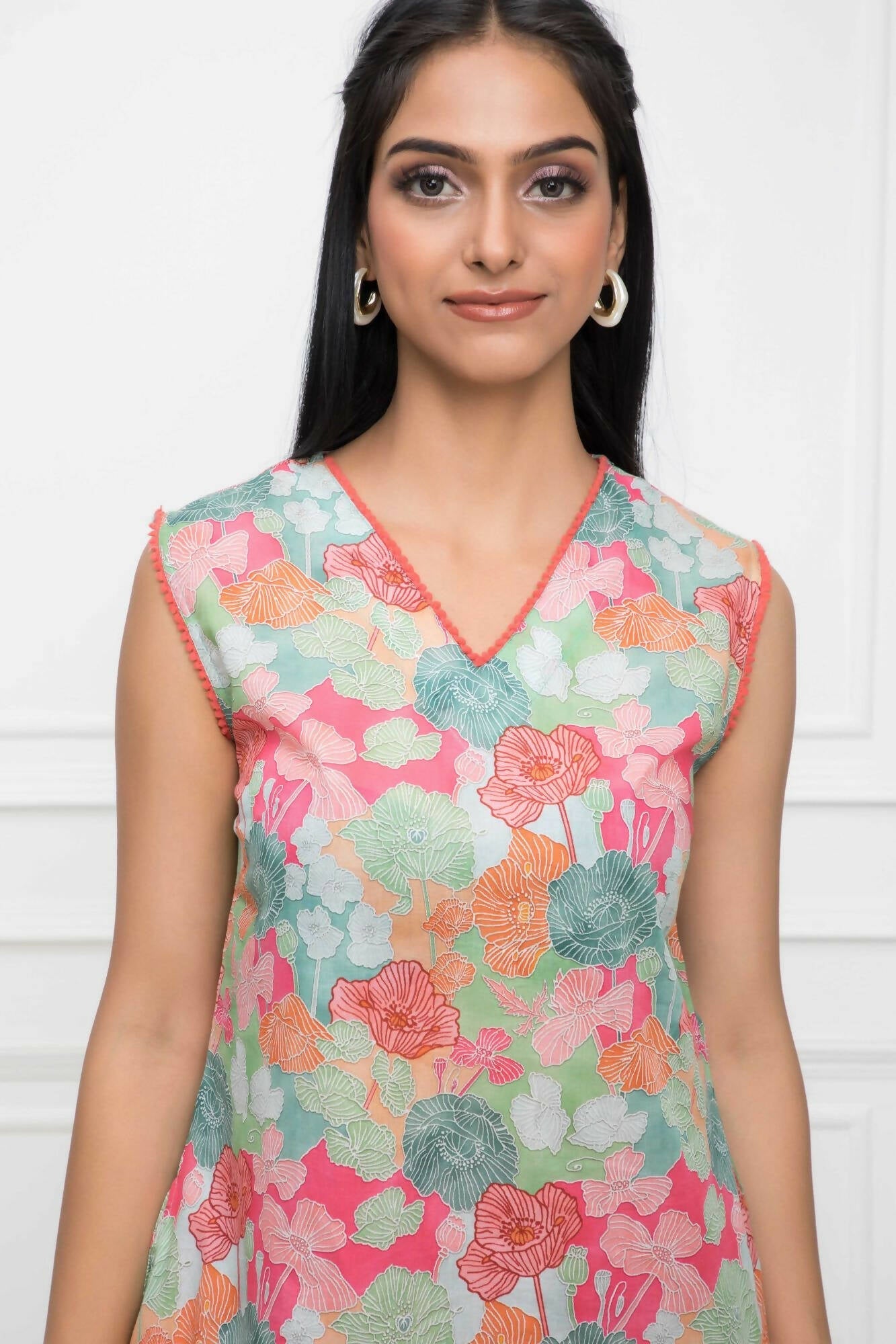Myshka Women Multi Floral Rayon A-Line V-Neck Kurtis | Grocsy